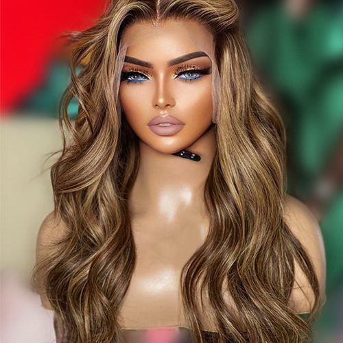 13X4 Highlight Honey Blonde Body Wave Human Hair Lace Front Wigs Real HD Lace