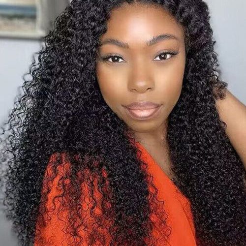 (Super Deal) $169.99 22" Thin V Part Handtied Wig Kinky Curly Human Hair Wig No Leave-Out