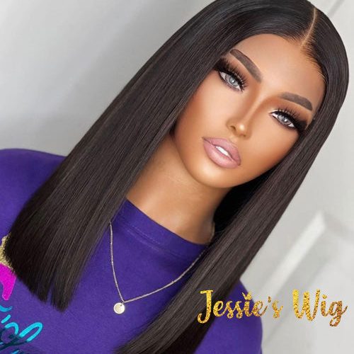 5X5CrystalLaceBluntCutHumanHairBoBLaceClosureWigs 2