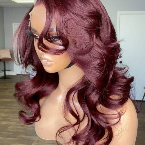 DarkRedWineColor4X4HDLaceClosureRealHumanHairWigs 2