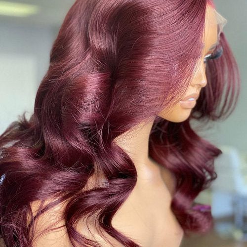 DarkRedWineColor4X4HDLaceClosureRealHumanHairWigs 3