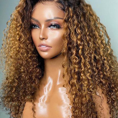 $109.99 16" Ombre Honey Blonde Curly 4x4 Lace Glueless Wigs Flash Deal